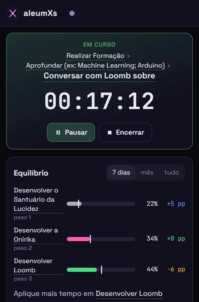 Tela inicial do aleumXs com um cronômetro em curso
